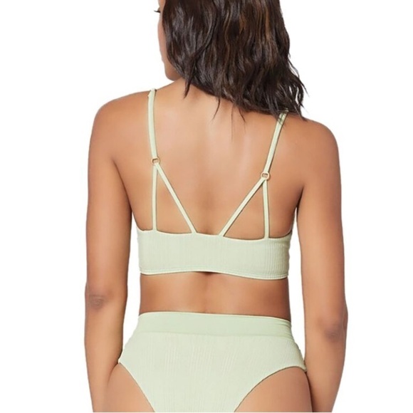 NWT l*Space Siren V Neck Ribbed Light Olive Green Bikini Top - Picture 4 of 9